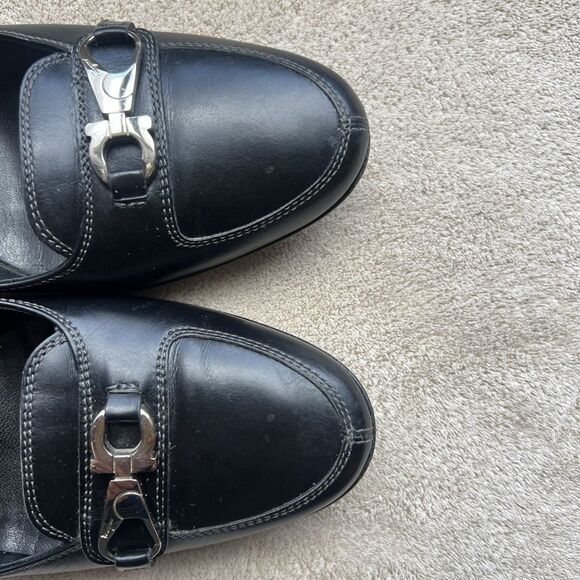 Salvatore Ferragamo Black Leather Heel Pump Women 7.5 AA Narrow Buckle Designer - Picture 9 of 16